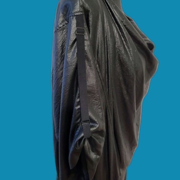 BCBGMAXAZRIA Black Dolman Sleeve Wet Look Cowl Neck Mini Dress Size Small - Picture 4 of 10